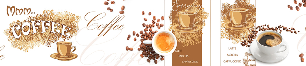 Скинали для кухни - coffee, зерна кофе, кофейные зерна, кофейный, кофе, чашка, чашки, кружки, кружка, вид сверху, меню, графика, пенка
