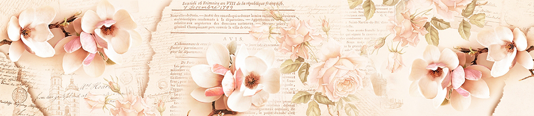 Скинали для кухни - магнолии, розовый, розовые цветы, газеты, надписи, слова, розовые розы, вырезки, ветки