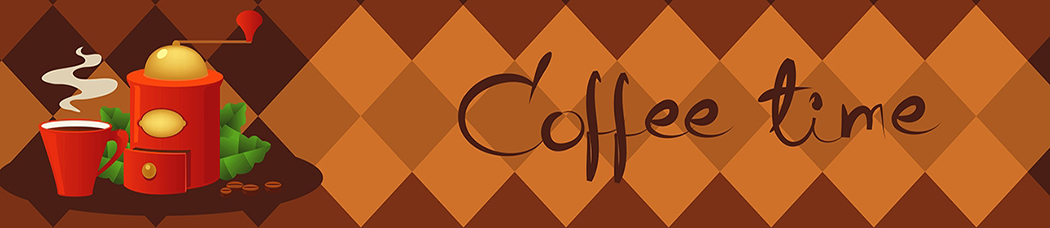 Скинали для кухни - рисованный, графика, вектор, coffee, кофейник, аромат, чашка, чашки, кружки, кружка, кофемолка, ромбы, орнамент, coffee time