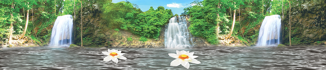 Скинали для кухни - водопад, цветы, черная вода, серая вода, небо, зелень, растительность, тропики, джунгли, вода