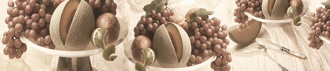Скинали для кухни - натюрморт, поднос, дыня, нож, виноград, лайм, яблоко, кожура, скатерть