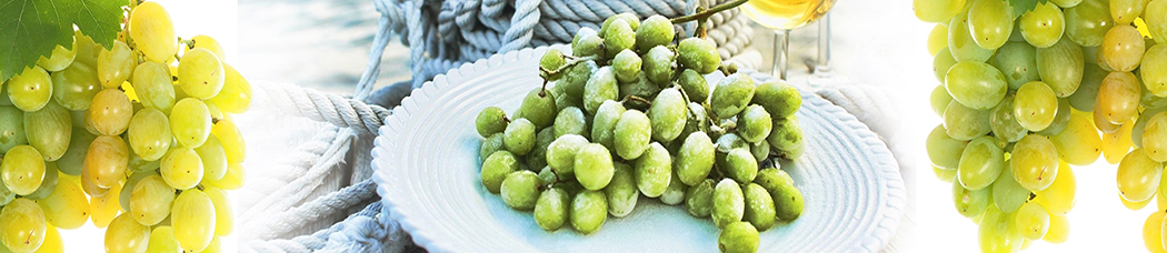 Скинали для кухни - голубой, виноград, тарелка, белое вино, бокал, бокалы, канат, веревка
