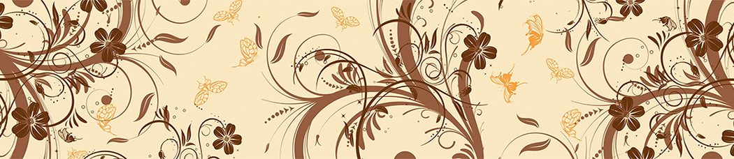 Скинали для кухни - бежевый, кремовый, фон, бабочки, вензеля, завитки, золотой, золотистый, цветки, цветы