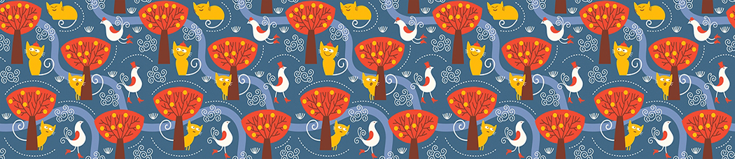 Скинали для кухни - рисованный, графика, вектор, орнамент, кошка, курица, дерево, деревья, вензеля, кот, кошки