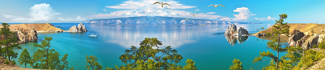 Скинали для кухни - панорама, перспектива, чайки, белые птицы, птицы, небо, голубой, облака, море, бирюзовый, яхта, корабль, горы, пейзаж, ветки, деревья, скалы, утес, фьорд, отражение