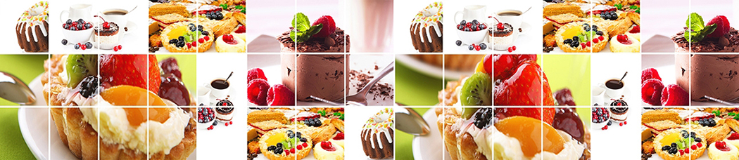 Скинали для кухни - сегменты, десерт, пирожное, мороженое, ягоды, малина, киви, клубника, торт