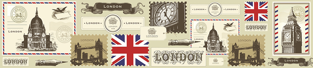 Скинали для кухни - рисованный, графика, лондон, почтовая карточка, london, британский флаг, биг бен, открытка, марка, марки, штамп, перо, бирка, мост, купол, собор