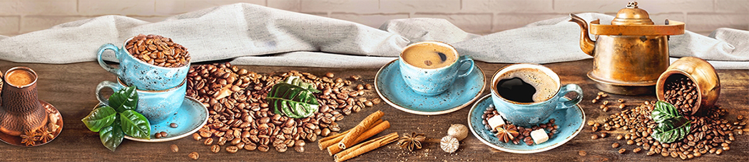 Скинали для кухни - кофе, зерна кофе, кофейные зерна, кофейный, турка, чашка, чашки, кружки, кружка, листья, кирпичи, корица, кофейник, бадьян, сахар