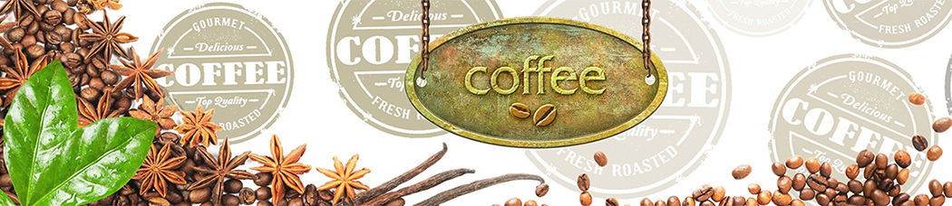 Скинали для кухни - белый фон, coffee, табличка, зерна кофе, кофейные зерна, кофейный, бадьян, листья, сердце, сердца, пенка, капучино, каппучино, корица, штамп, печать, вывеска, чашка, чашки, кружки, кружка, блюдце, ваниль