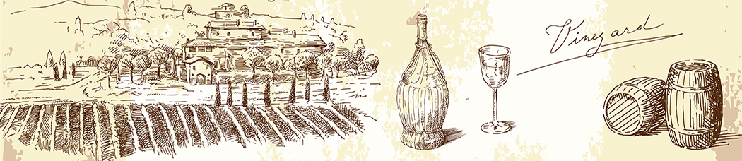 Скинали для кухни - рисованный, графика, вектор, рисунок карандашом, vineyard, вино, кьянти, бутылка, бутылки, бокал, бокалы, винодельня, виноградник, бежевый, кремовый, фон, бочка, бочки, бочонок
